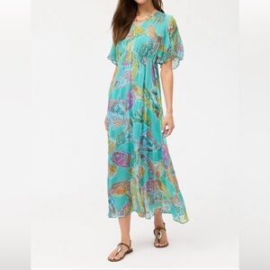 Johnny Was Elegant Burnout Aqua/ Green Butterfly Print Maxi Dress, M. NWT.